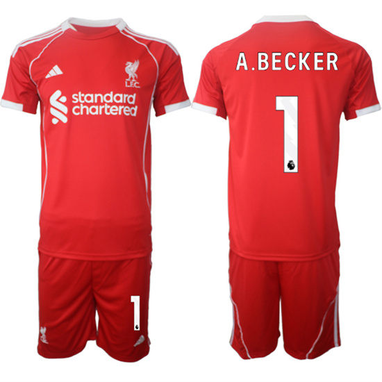 Liverpool #1 A.BECKER 2025-26 home Red Adidas Soccer Suit Jerseys
