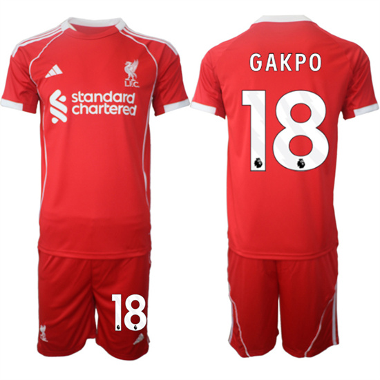 Liverpool #18 GAKPO 2025-26 home Red Adidas Soccer Suit Jerseys