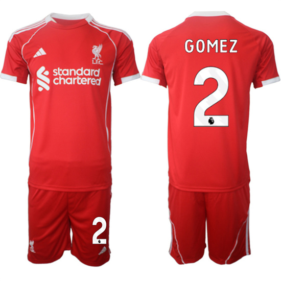 Liverpool #2 GOMEZ 2025-26 home Red Adidas Soccer Suit Jerseys