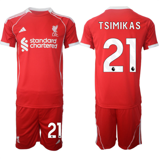 Liverpool #21 TSIMIKAS 2025-26 home Red Adidas Soccer Suit Jerseys