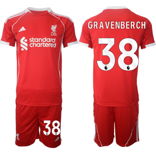 Liverpool #38 GRAVENBERCH 2025-26 home Red Adidas Soccer Suit Jerseys