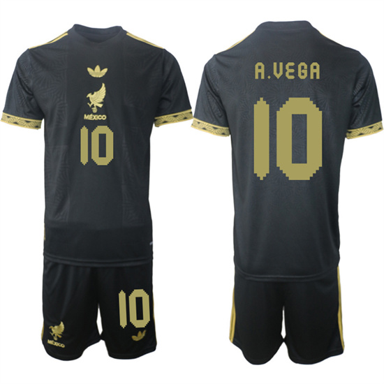 Men's Mexico #10 A.VEGA 2025-26 México de Oro Third Away Black Gold Short Sleeve Match Soccer Suit Jersey