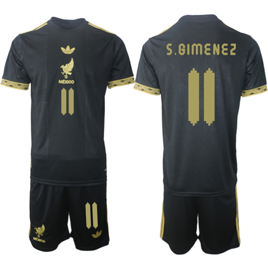 Men's Mexico #11 S.GIMENEZ 2025-26 México de Oro Third Away Black Gold Short Sleeve Match Soccer Suit Jersey