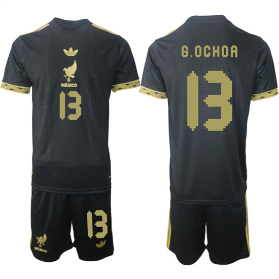 Men's Mexico #13 G.OCHOA 2025-26 México de Oro Third Away Black Gold Short Sleeve Match Soccer Suit Jersey