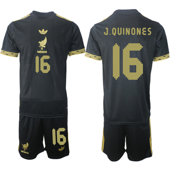 Men's Mexico #16 J.QUINONES 2025-26 México de Oro Third Away Black Gold Short Sleeve Match Soccer Suit Jersey