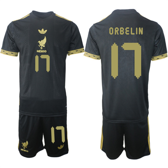 Men's Mexico #17 ORBELIN 2025-26 México de Oro Third Away Black Gold Short Sleeve Match Soccer Suit Jersey