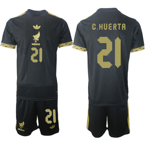 Men's Mexico #21 C.HUERTA 2025-26 México de Oro Third Away Black Gold Short Sleeve Match Soccer Suit Jersey