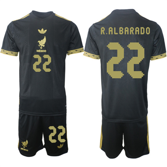 Men's Mexico #22 R.ALBARADO 2025-26 México de Oro Third Away Black Gold Short Sleeve Match Soccer Suit Jersey