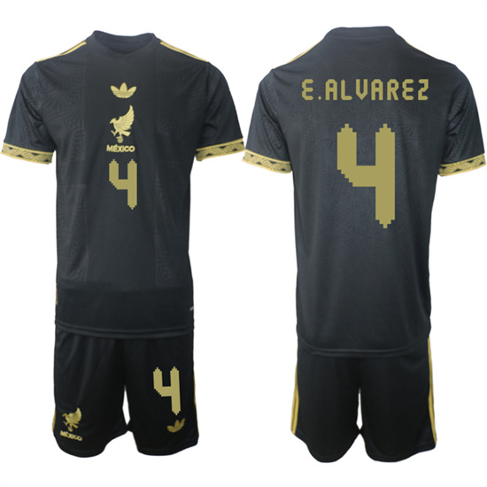 Men's Mexico #4 E.ALVAREZ 2025-26 México de Oro Third Away Black Gold Short Sleeve Match Soccer Suit Jersey