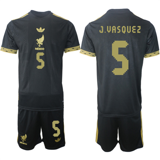 Men's Mexico #5 J.VASQUEZ 2025-26 México de Oro Third Away Black Gold Short Sleeve Match Soccer Suit Jersey