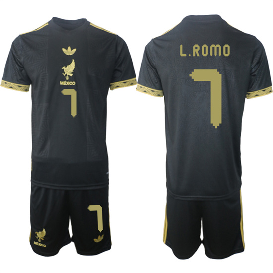Men's Mexico #7 L.ROMO 2025-26 México de Oro Third Away Black Gold Short Sleeve Match Soccer Suit Jersey