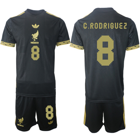 Men's Mexico #8 C.RODRIGUEZ 2025-26 México de Oro Third Away Black Gold Short Sleeve Match Soccer Suit Jersey