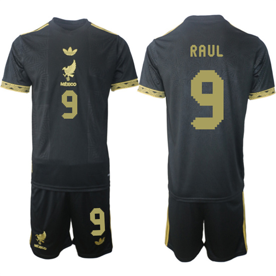 Men's Mexico #9 RAUL 2025-26 México de Oro Third Away Black Gold Short Sleeve Match Soccer Suit Jersey