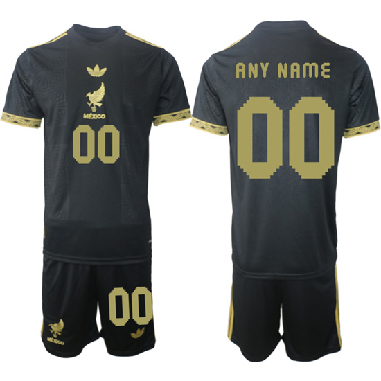 Men's Mexico Custom Any Name And Number 2025-26 México de Oro Third Away Black Gold Short Sleeve Match Soccer Suit Jersey