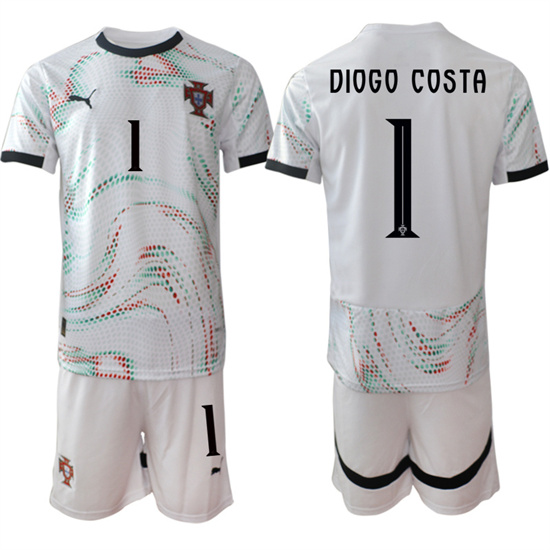 Men's Portugal #1 DIOGO COSTA 2025-26 Away White Soccer Suit Jerseys