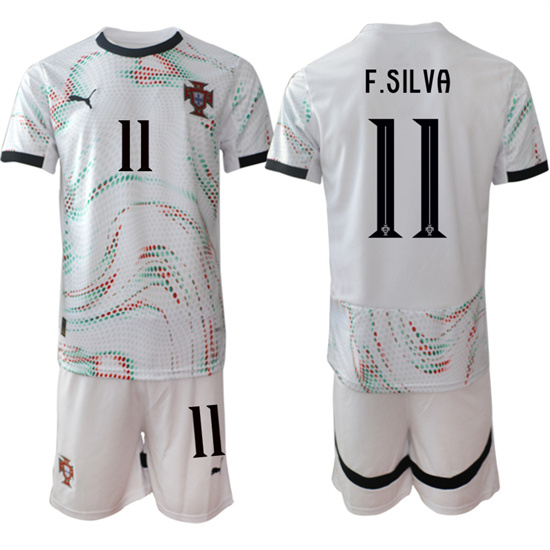 Men's Portugal #11 F.SILVA 2025-26 Away White Soccer Suit Jerseys