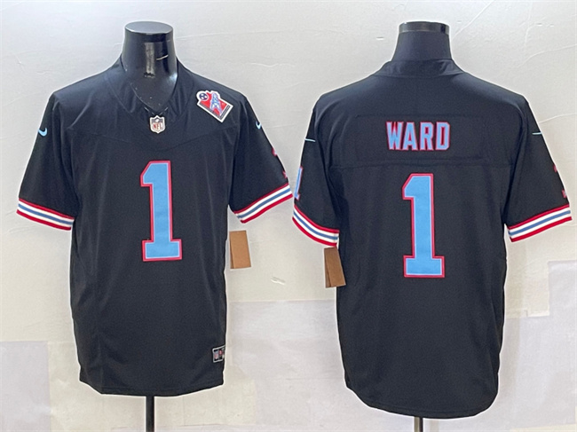 Men's Tennessee Titans #1 Cameron Ward Black 2025 Draft F.U.S.E. 1997 Throwback Patch Vapor Limited Football Stitched Jersey