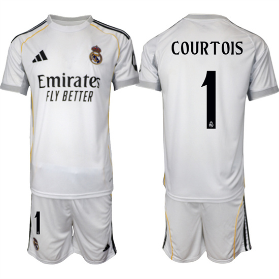 Real Madrid #1 COURTOIS 2025-26 home White Adidas Soccer Suit Jerseys
