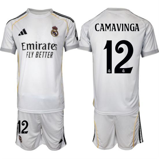 Real Madrid #12 CAMAVINGA 2025-26 home White Adidas Soccer Suit Jerseys