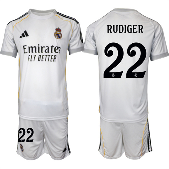 Real Madrid #22 RUDIGER 2025-26 home White Adidas Soccer Suit Jerseys