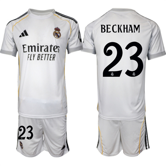 Real Madrid #23 BECKHAM 2025-26 home White Adidas Soccer Suit Jerseys