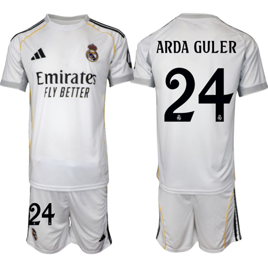 Real Madrid #24 ARDA GULER 2025-26 home White Adidas Soccer Suit Jerseys