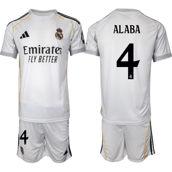Real Madrid #4 ALABA 2025-26 home White Adidas Soccer Suit Jerseys
