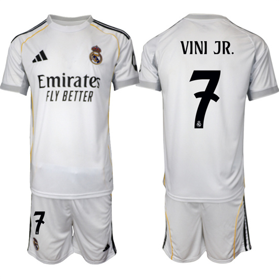 Real Madrid #7 VINI JR. 2025-26 home White Adidas Soccer Suit Jerseys