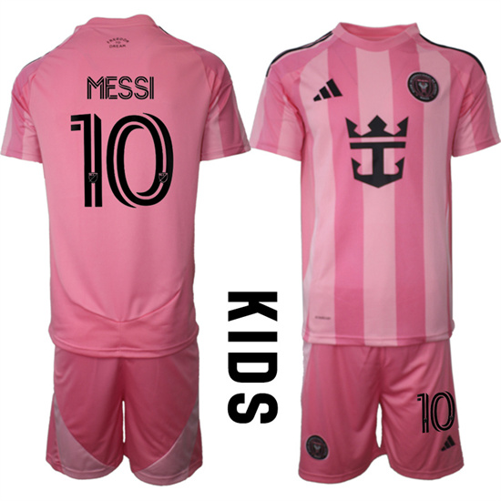 Youth Inter Miami CF #10 MESSI 2025-26 Home Pink Adidas Soccer Kids Suit jerseys