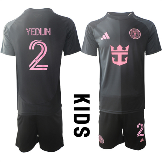 Youth Inter Miami CF #2 YEDLIN 2025-26 Away Black Adidas Soccer Kids Suit jerseys