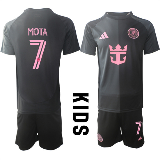 Youth Inter Miami CF #7 MOTA 2025-26 Away Black Adidas Soccer Kids Suit jerseys