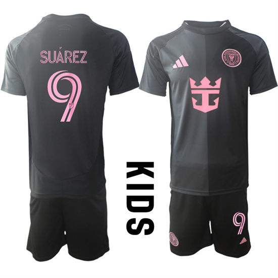 Youth Inter Miami CF #9 SUAREZ 2025-26 Away Black Adidas Soccer Kids Suit jerseys