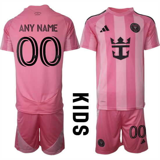 Youth Inter Miami CF Custom Any Name And Number 2025-26 Home Pink Adidas Soccer Kids Suit jerseys