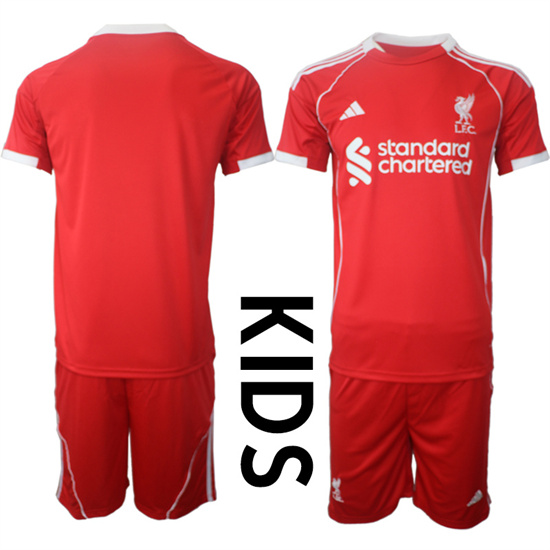 Youth Liverpool Blank 2025-26 home Red Adidas Soccer Kids Suit Jerseys