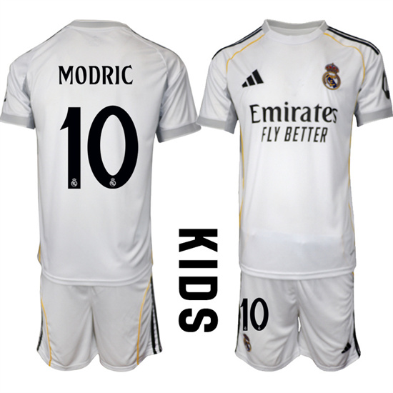 Youth Real Madrid #10 MODRIC 2025-26 home White Adidas Soccer Kids Suit Jerseys