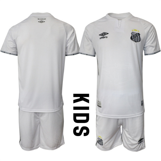 Youth Santos FC Blank Or Custom 2025-26 home White Umbro Soccer Kids Suit Jerseys