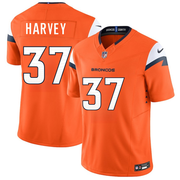 Men's Denver Broncos #37 RJ Harvey Orange 2025 Draft F.U.S.E. Vapor Limited Football Stitched Jersey