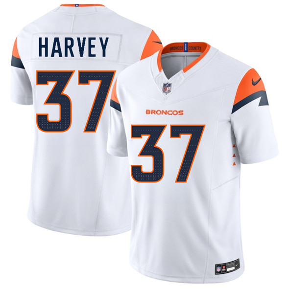 Men's Denver Broncos #37 RJ Harvey White 2025 Draft F.U.S.E. Vapor Limited Football Stitched Jersey