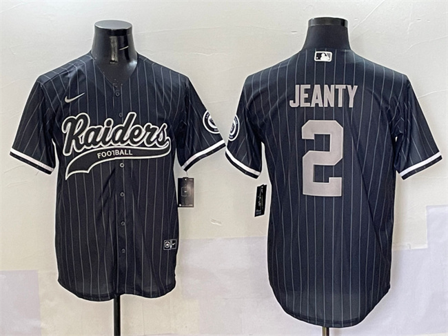 Mens Las Vegas Raiders #2 Ashton Jeanty Black Cool Base Stitched Baseball Jersey