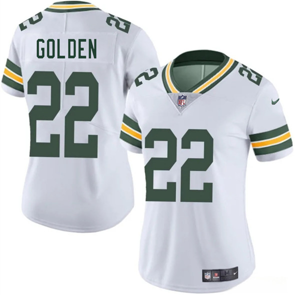 Women's Green Bay Packers #22 Matthew Golden White 2025 Vapor Untouchable Limited Football Stitched Jersey(Run Small)