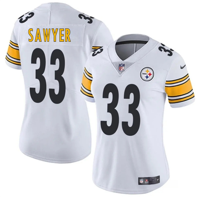 Women's Pittsburgh Steelers #33 Jack Sawyer White 2025 Draft Vapor Untouchable Limited Football Stitched Jersey(Run Small)