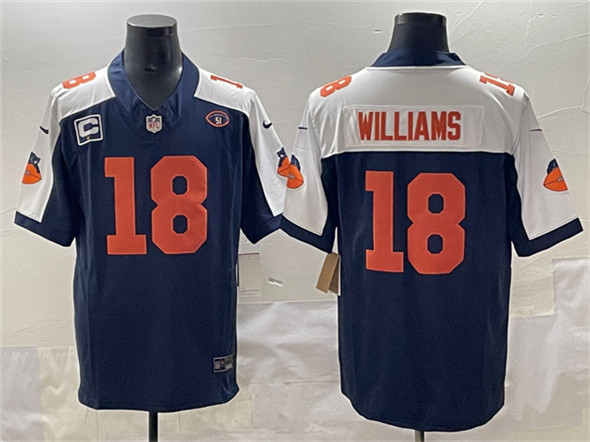 Men's Chicago Bears #18 Caleb Williams Navy White F.U.S.E. With 1-star C Patch And No. 51 Patch Throwback Football Stitched Jersey