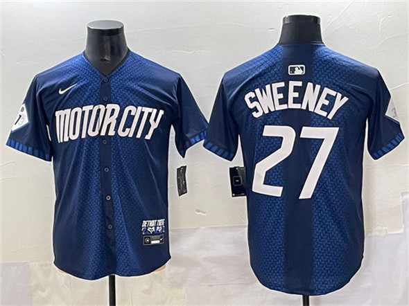 Men's Detroit Tigers #27 Trey Sweeney 2024 Navy City Connect Cool Base Limited Stitched Baseball Jersey