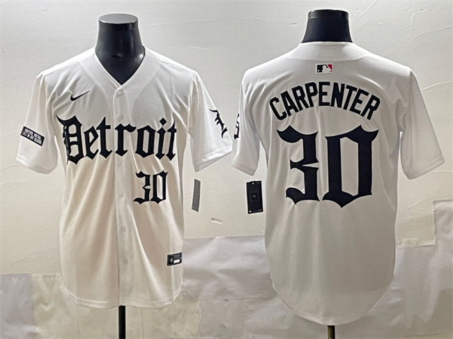 Men's Detroit Tigers #30 Kerry Carpenter White 'Motor Gothic Edition' Vapor Premier Limited Stitched Baseball Jersey