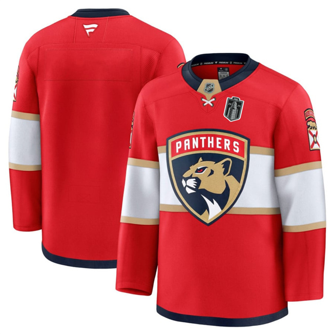 Men's Florida Panthers Blank Red 2025 Stanley Cup Final Patch Stitched Hockey Jersey