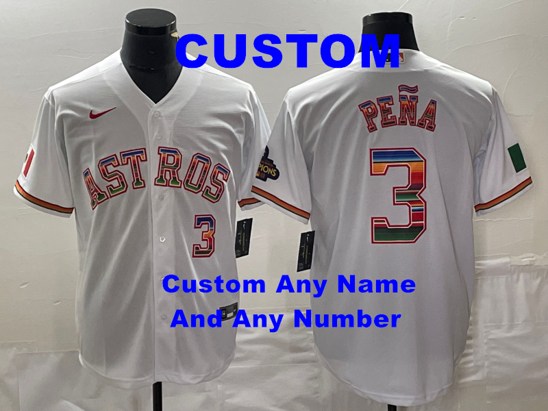 Men's Houston Astros Custom Number White Rainbow World Serise Champions Patch Cool Base Stitched Jersey
