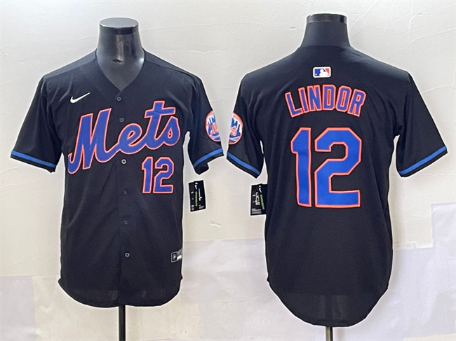 Men's New York Mets #12 Francisco Lindor Black Alternate Limited Stitched Baseball Jersey
