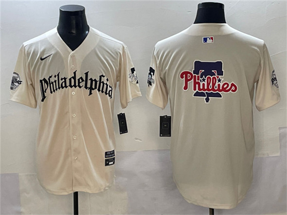 Men's Philadelphia Phillies Team Big Logo Cream Gothic Vapor Limited Stitched Jersey
