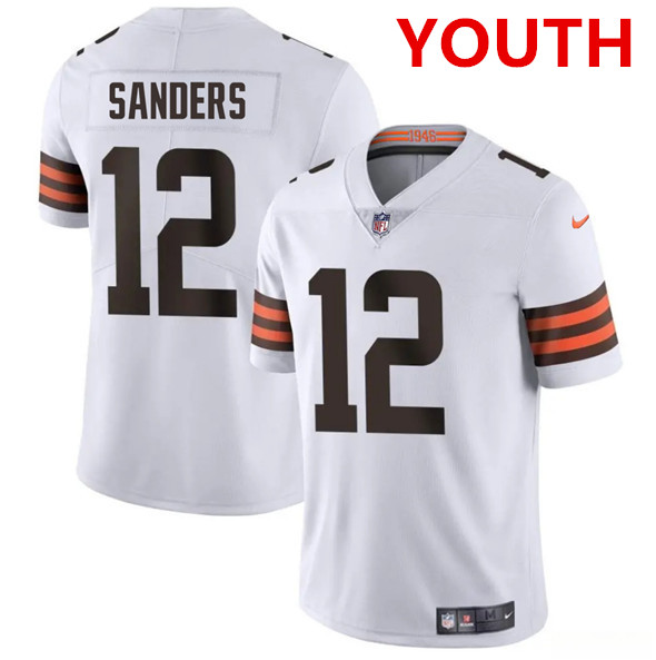 Youth Cleveland Browns #12 Shedeur Sanders White 2025 Vapor Limited Football Stitched Jersey