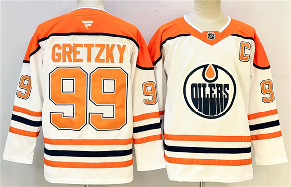 Men's Edmonton Oilers #99 Wayne Gretzky White Orange 2024-25 With C Patch Heritage Classic Primegreen Stitched Jersey